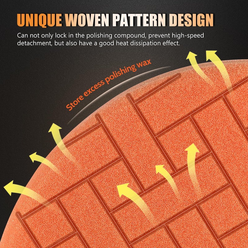 POLIWELL Buffing Polishing Pads 5 Inch, 7Pcs Buffing Sponge Pads Kit 5.5"" Face for 5"" Backing Plate, Compound Cutting Foam Pads, Wool Pad for Car Buffer Polisher, Compounding Polishing and Waxing - Image 4